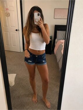 Wax Jean Blue Distressed Rolled Cuff Denim Shorts